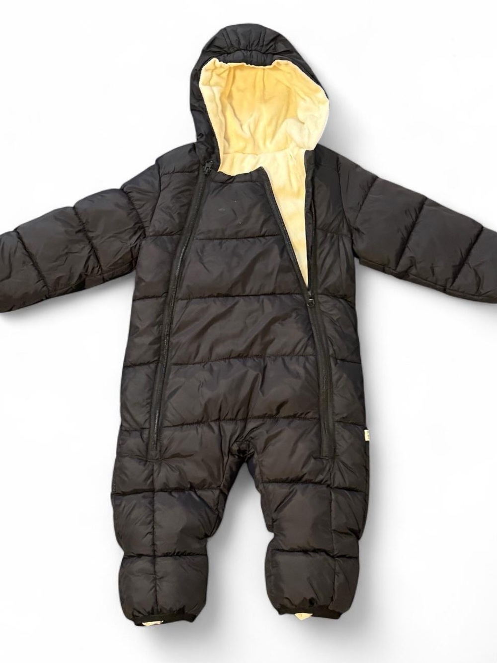 Black Puffer Baby Snowsuit with Cream Lining